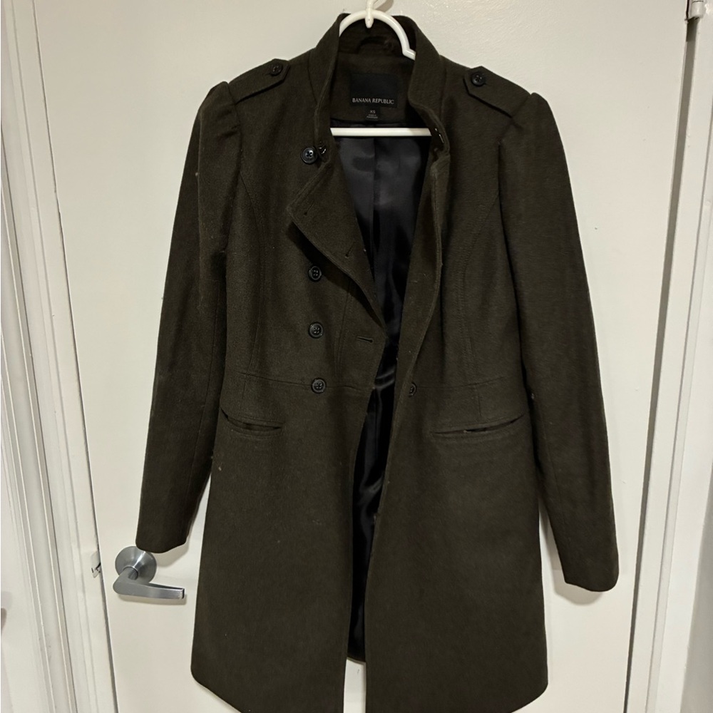 Banana Republic Olive Green Double-Breasted Pea Coat